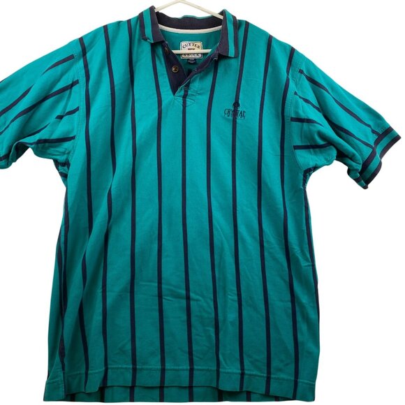 Cutter and Buck Mens Polo Shirt XL Loose Fit Teal Stripes Crystal Cruises Logo - Picture 1 of 8